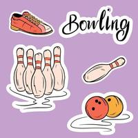 uppsättning vektor ikoner tillägnad bowling.