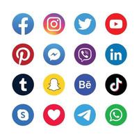 einstellen von Beliebt Sozial Medien Symbole im runden farbig Hintergrund vektor