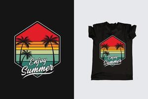 årgång retro solnedgång sommar strand t-shirt design för sommar vibrafon endast, kalifornien strand njut av sommar med handflatan träd deckchair paraply t-shirt grafik baner, affisch, flygblad vektor illustration