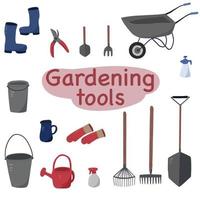 Gartenarbeit Werkzeuge und tragen Blau und rot Farben Hand gezeichnet Vektor