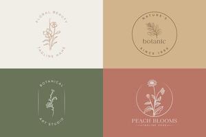 botanisches florales Element Vektor trendiges handgezeichnetes Logo mit wilden Blumen und Blättern. logo für spa- und schönheitssalon, boutique, bioladen, hochzeit, blumendesigner, innenausstattung, fotografie, kosmetik.