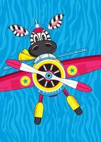 süß Karikatur Zebra Pilot fliegend Star Flugzeug Illustration vektor