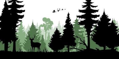Wald Bäume Silhouetten, Hirsch und Ente, Jagd vektor