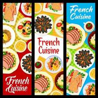 franska kök banderoller, vektor Frankrike mat maträtter