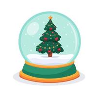 Weihnachtsschneekugel mit einem Tannenbaum im Inneren. Schneekugelkugel. Vektorillustration. vektor