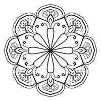 Blumenmandala mit schwarzem Umriss. kritzeln sie rundes dekoratives element für das malbuch, das auf weißem hintergrund lokalisiert wird. floraler geometrischer Kreis. vektor