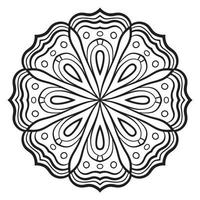 Blumenmandala mit schwarzem Umriss. kritzeln sie rundes dekoratives element für das malbuch, das auf weißem hintergrund lokalisiert wird. floraler geometrischer Kreis. vektor