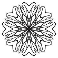 Blumenmandala mit schwarzem Umriss. kritzeln sie rundes dekoratives element für das malbuch, das auf weißem hintergrund lokalisiert wird. floraler geometrischer Kreis. vektor