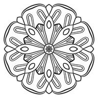 Blumenmandala mit schwarzem Umriss. kritzeln sie rundes dekoratives element für das malbuch, das auf weißem hintergrund lokalisiert wird. floraler geometrischer Kreis. vektor