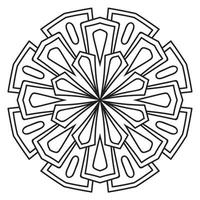 Blumenmandala mit schwarzem Umriss. kritzeln sie rundes dekoratives element für das malbuch, das auf weißem hintergrund lokalisiert wird. floraler geometrischer Kreis. vektor