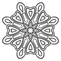 Blumenmandala mit schwarzem Umriss. kritzeln sie rundes dekoratives element für das malbuch, das auf weißem hintergrund lokalisiert wird. floraler geometrischer Kreis. vektor