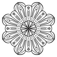 Blumenmandala mit schwarzem Umriss. kritzeln sie rundes dekoratives element für das malbuch, das auf weißem hintergrund lokalisiert wird. floraler geometrischer Kreis. vektor