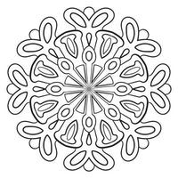 Blumenmandala mit schwarzem Umriss. kritzeln sie rundes dekoratives element für das malbuch, das auf weißem hintergrund lokalisiert wird. floraler geometrischer Kreis. vektor