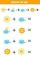 Zusatz für Kinder mit niedlichen kawaii Sonnen und Wolken. vektor