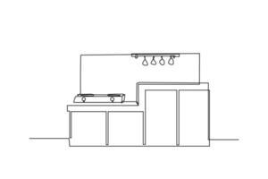Single einer Linie Zeichnung modern Küche Innere. Küche Zimmer Konzept. kontinuierlich Linie zeichnen Design Grafik Vektor Illustration.