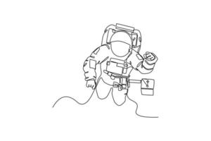 kontinuerlig ett linje teckning astronaut flytande i Plats. Plats begrepp. enda linje dra design vektor grafisk illustration.