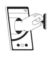 online Arzt geplanter Termin bw Konzept Vektor Stelle Illustration. Fernbedienung Gesundheit Untersuchung 2d eben Linie monochromatisch Karikatur Symbol auf Weiß zum Netz ui Design. editierbar Held Bild zum Landung, Handy, Mobiltelefon Header