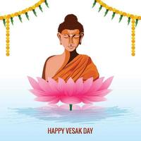 Buddha auf Lotus Blume Gruß Karte auf glücklich vesak Tag Hintergrund vektor