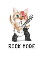 rockläge-slogan med söt katt som spelar gitarrillustration vektor