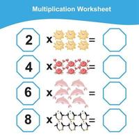 Multiplikation Arbeitsblatt zum Kinder. Zählen Mathematik Arbeitsblatt. druckbar Mathematik Arbeitsblatt. Vektor Illustration.