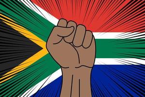 Mensch Faust geballt Symbol auf Flagge von Süd Afrika vektor