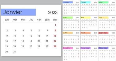 kalender 2023 på franska språk, vecka Start på måndag. vektor