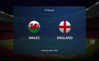 Wales vs. England. Fußball Anzeigetafel Übertragung Grafik vektor