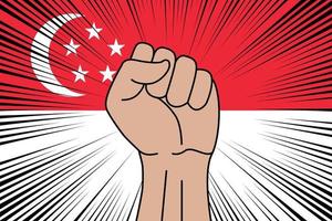 Mensch Faust geballt Symbol auf Flagge von Singapur vektor