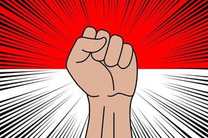 Mensch Faust geballt Symbol auf Flagge von Indonesien vektor