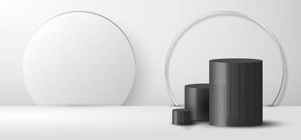 Realistische leere minimale schwarze Zylinderform 3d und weißer Hintergrund auf sauberem Studioraumhintergrund vektor