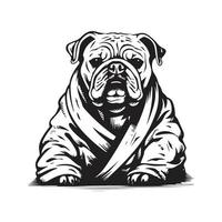 Bulldogge tragen Bademantel, Jahrgang Logo Konzept schwarz und Weiß Farbe, Hand gezeichnet Illustration vektor