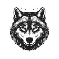 cool Wolf, Jahrgang Logo Konzept schwarz und Weiß Farbe, Hand gezeichnet Illustration vektor