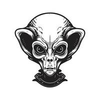 porträtt av utomjording, årgång logotyp begrepp svart och vit Färg, hand dragen illustration vektor
