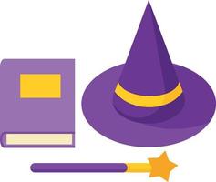 Vektor Bild von Zauberer Hut, Buch und ein Zauberstab