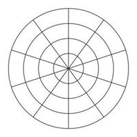 polär rutnät av 10 segment och 3 koncentrisk cirklar. coaching verktyg. hjul av liv mall. cirkel diagram av livsstil balans. tom polär Graf papper. vektor illustration.
