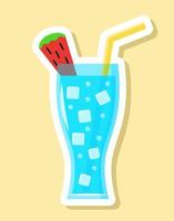 vektor glas med färsk vatten klistermärke i tecknad serie stil. isolerat kall dryck med skiva av vattenmelon och is