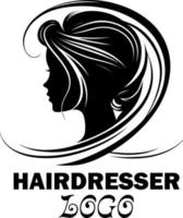 Friseur Logo. Frauen. Vektor Logo zum Friseur. Frau mit lange Haar Logo.