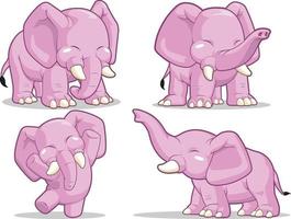 niedliches Tiermaskottchen-Zeichnungsvektorillustrationssatz der glücklichen Elefantenkarikatur vektor