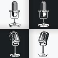 silhuett gamla vintage radio mikrofon retro podcast stencil ritning set vektor