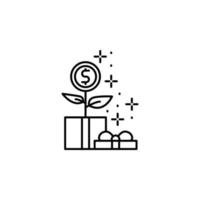gåva låda dollar växt vektor ikon