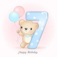 björn födelsedagsfest med nummer 7 vektor