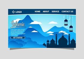 blaue Landingpage. islamischer Hintergrund mit Moschee. vektor