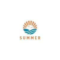 Speichern Download Vorschau Sonnenuntergang Strand Logo Landschaft Design Vorlage Vektor-Illustration. Sommerwelle Sonne Logo Zeichen Design-Ikone. Ozean-, Tropen- und Meeressonnenlogoelement vektor