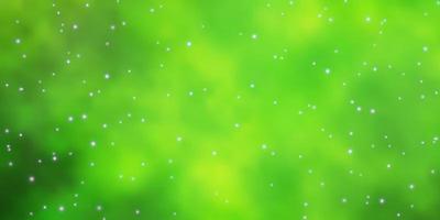 hellgrüner, gelber Vektorhintergrund mit kleinen und großen Sternen. vektor
