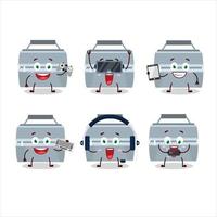 grau Mittagessen Box Karikatur Charakter sind spielen Spiele mit verschiedene süß Emoticons vektor