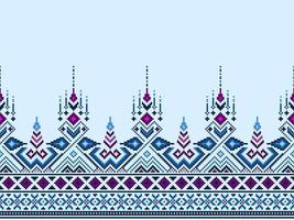 Kreuz Stich und Pixel ethnisch Muster bringen beschwingt Stil zu Stoffe, Saris, und Ikat Entwürfe, Blau Kreuz Stich Farbe. traditionell Design. vektor