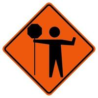 Flagger in der Straße voraus Warnung Verkehrssymbol Zeichen isolieren auf weißem Hintergrund, Vektor-Illustration
