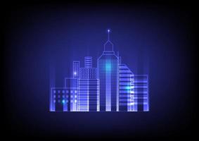 abstrakt digital byggnad stadsbild illustration med lysande lampor vektor bakgrund
