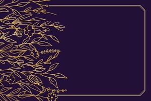 elegant gyllene blommig bakgrund med hand dragen blommor och löv illustration dekoration på mörk lila vektor
