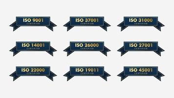uppsättning av iso certifiering stämpel och etiketter kvalitet förvaltning systemet, iso 9001, iso 22000, iso 14001 vektor